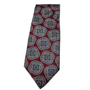 Salvatori Tie Necktie Mens One Size Red Blue Paisley Medallion 100% Silk Pattern